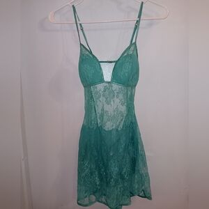Victoria's Secret Very Sexy Teal Lace Chemise Nightgown Nightie Adjustable